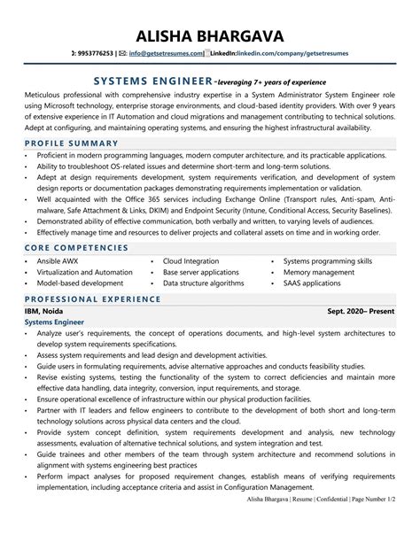 System Engineer Resume Example ResumeKraft