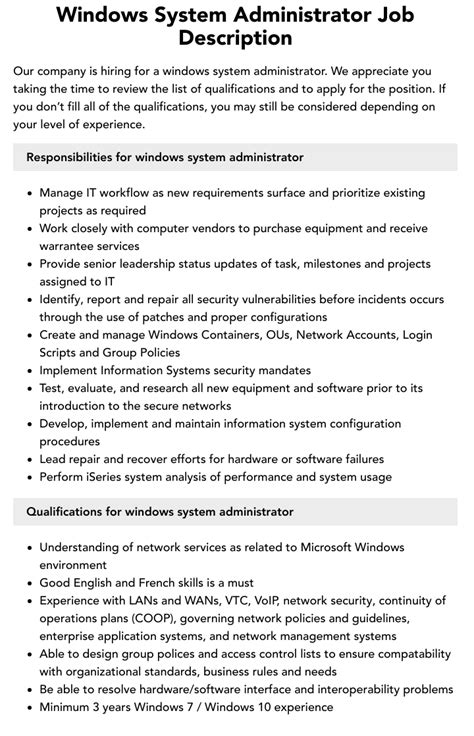 system administrator windows jobs