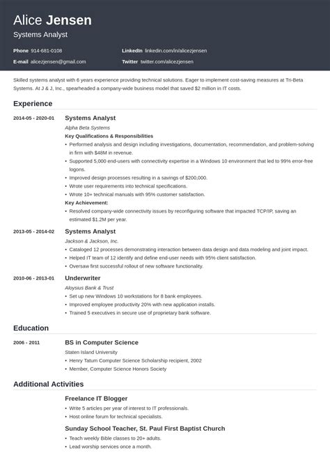system analyst cv example