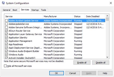 system configuration disable all