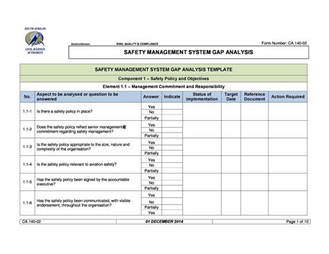 system gap analysis template excel