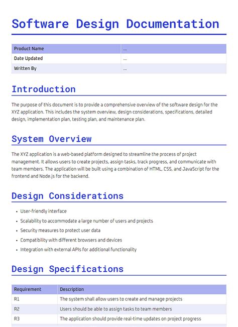 system software documentation template