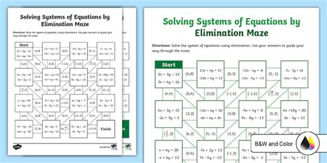 systems of equations elimination maze worksheet