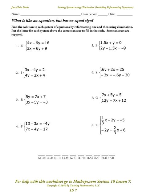 systems of linear equations worksheet with answers