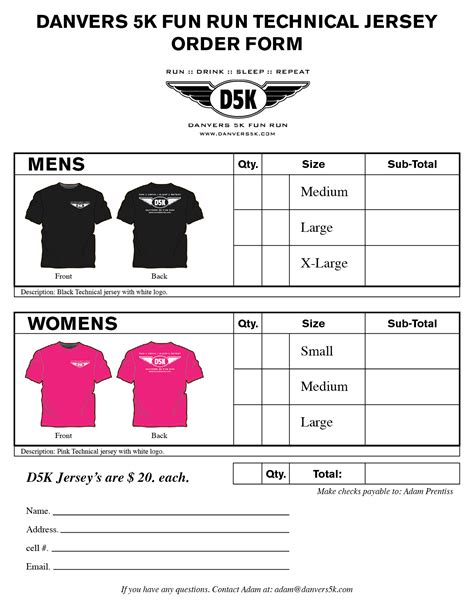 Printable T Shirt Order Forms Templates