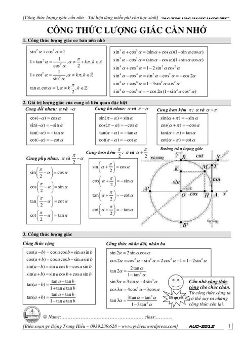 tổng hợp công thức lượng giác pdf