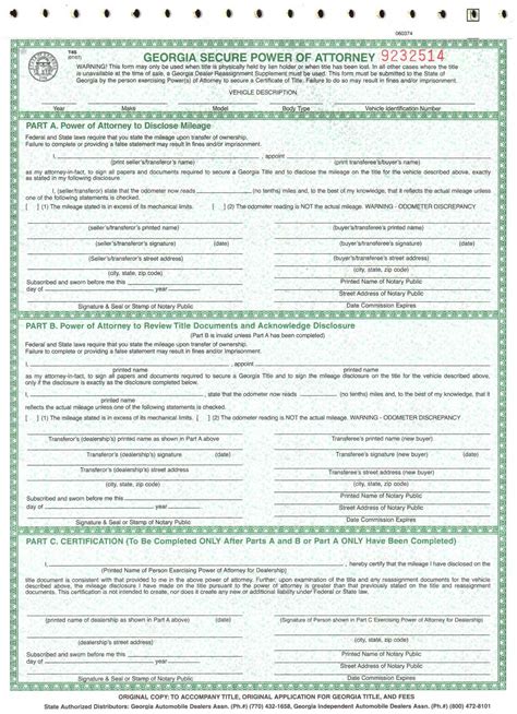 Free Motor Vehicle Power of Attorney Forms PDF Word eForms