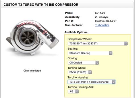 T3 Turbo Sizes