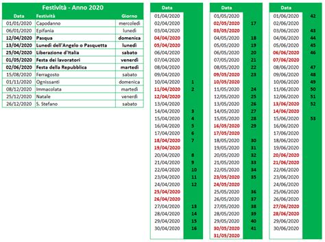 tabella giorni lavorativi 2024