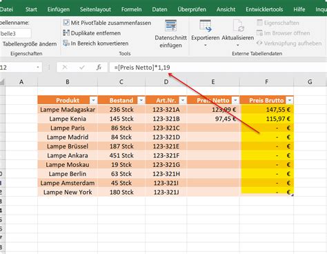 tabelle in excel