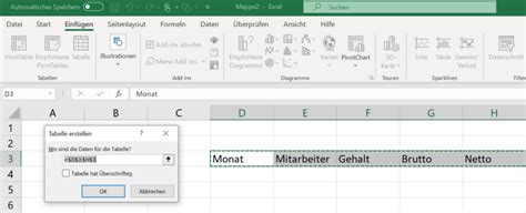 tabelle in excel erweitern