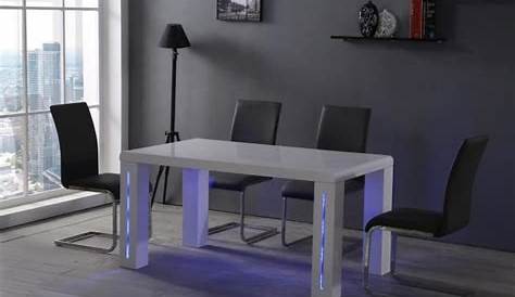 LASER Table à manger 160cm laqué blanc brillant avec LED