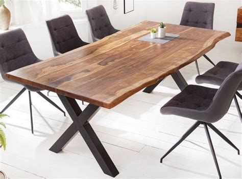 Table de salle à manger en bois massif de Sheesham brun foncé avec
