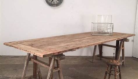Jolie table à tréteaux ajustable en sapin délavé Table