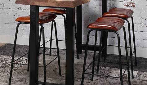 Table Bar Noir Et Bois De Pliable + 4 Tabourets De En Métal