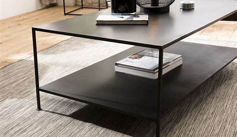 Table Basse Acier Noir Slim Irony 124 X 62 X H 34 Cm Plateau Phosphate