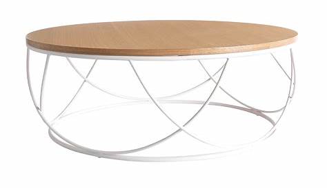 Table Basse Bois Et Metal Blanc Avec Plateau En Chene Acier Doncarli Decoration