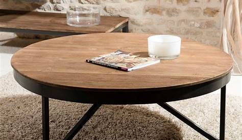 Table Basse Ronde 90cm Bois Teck Pieds Metal Tinesixe So Inside