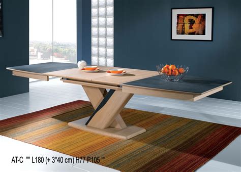 Table de salle a manger moderne, table en bois avec rallonge