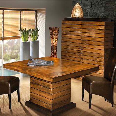 Table carrée à rallonges bois et métal, 205 cm, BALTIMORE