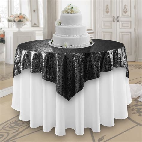 Lann's Linens 50" x 50" Black Sequin Tablecloth Overlay, Sparkly Square