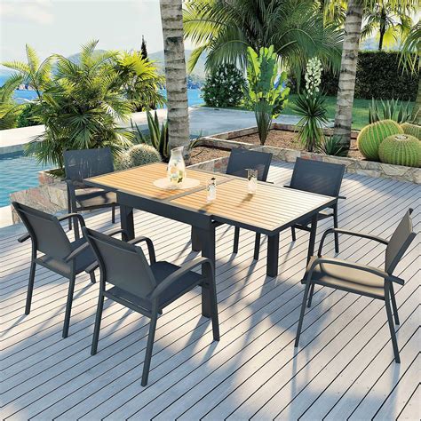 Table de jardin extensible aluminium bois composite 180/240cm 10