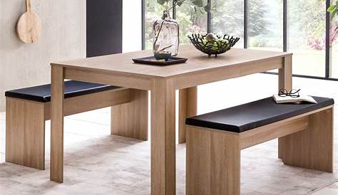 Ensemble table et bancs contemporain / en bois massif / d