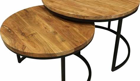 Set de 3 tables gigogne en métal noir et bois massif de