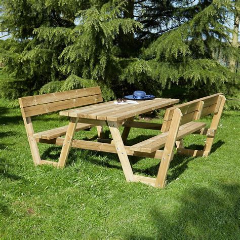 Table piquenique carré 237 cm en bois, avec 4 bancs et dossiers