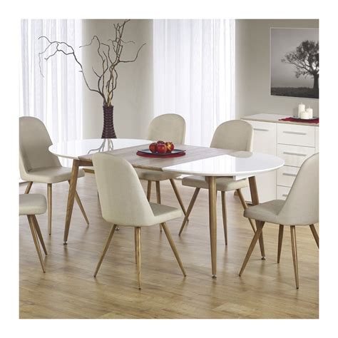 Table salle manger ovale bois naturel massif et blanc. Ambiance