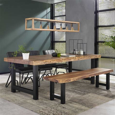 table salle a manger pied métal plateau bois chêne massif style industriel