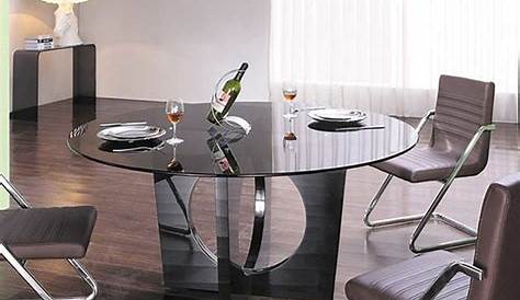 Table à manger Ronde en verre trempé noir 150 cm
