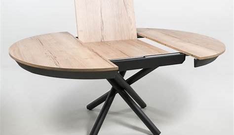 Table ronde design avec rallonge plateau bois pied métal