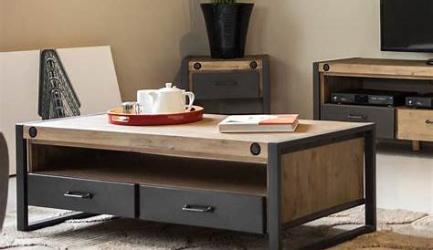 Table basse rectangulaire bois et métal / Style industriel