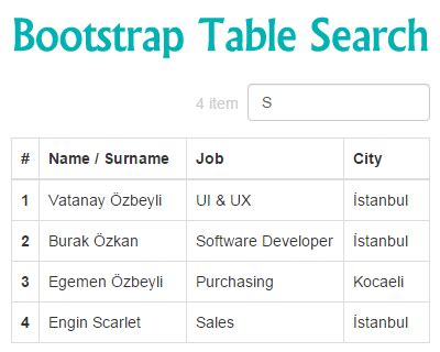 Table Bootstrap Search Filter