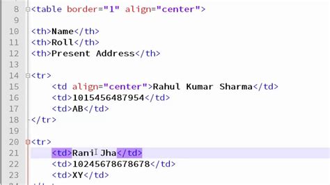 Table Data Left Align Html