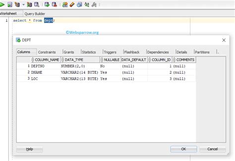 Table Description Shortcut Key In Sql Developer