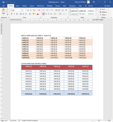 Table Examples In Word