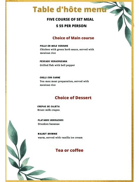 Table For Two Menu