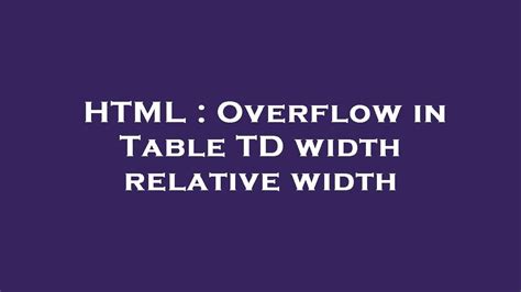 Table Html Overflow