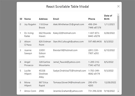 Table Scroll React