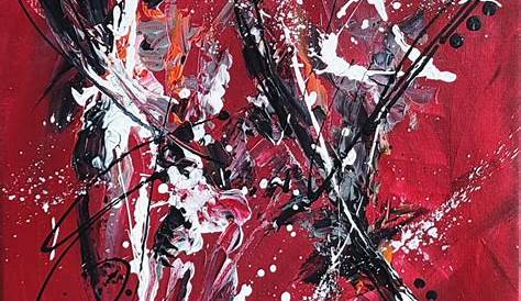 Tableau Abstrait Rouge Noir Et Blanc Quadriptyque Contemporain