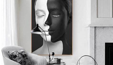 tableau abstrait noir et blanc moderne peint à la main