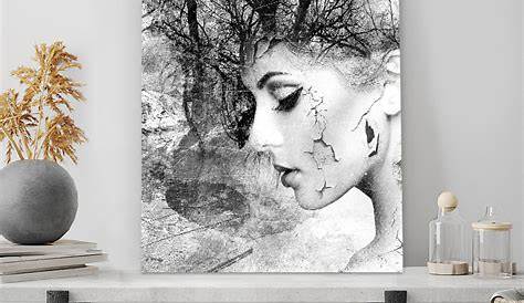 Tableau déco portrait femme dunes noir et blanc