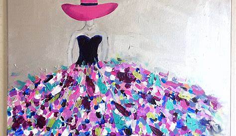 Tableau moderne femme robe colorée tableau multicolore Etsy