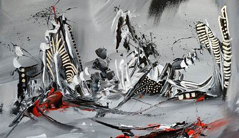 Tableau Peinture Abstrait Noir Et Blanc "tempête" 50x50