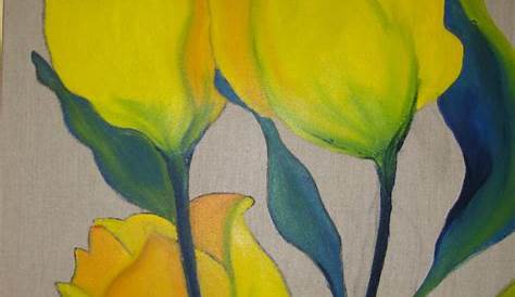 peinture moderne fleur jaune. Tableau fleurs jaunes grands