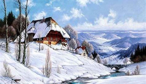 Peinture à l'huile paysage d'hiver en montagne unique et