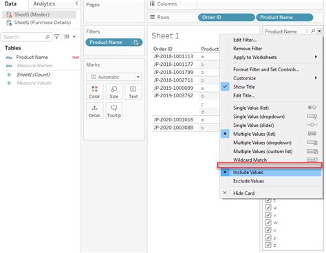 Tableau Context Filter Only Relevant Values