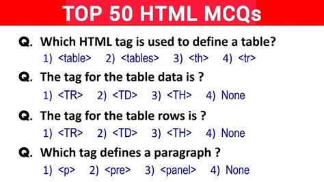 Tables In Html Mcq